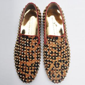 Hand-made Calf Fur Stud Loafer-Shoes 108